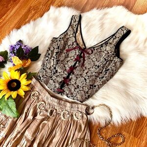 🌻Vintage 70s Renn Faire Pale Gold Lace Handmade Corset